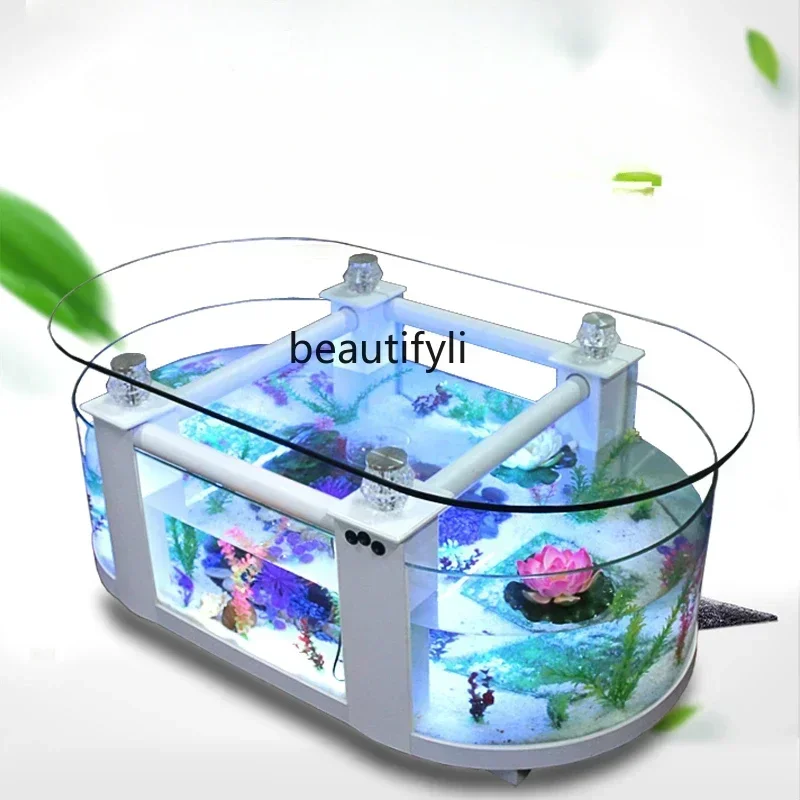 

FG10Large ecological coffee table fish tank living room aquarium glass household desktop turtle tank medium TV cabinet
