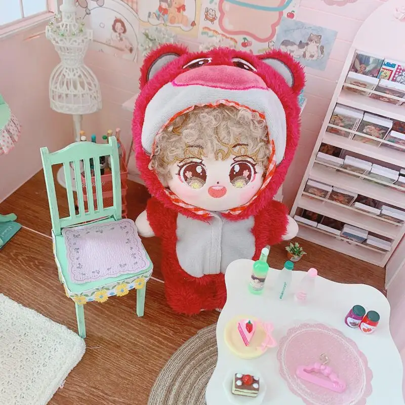 

20cm Cute Soft Stuffed Idol Doll Kawaii Fluffy Red Bear Coat Doll Clothes Cartoon Plush Doll for Kids Fans Girls Birthday Gifts