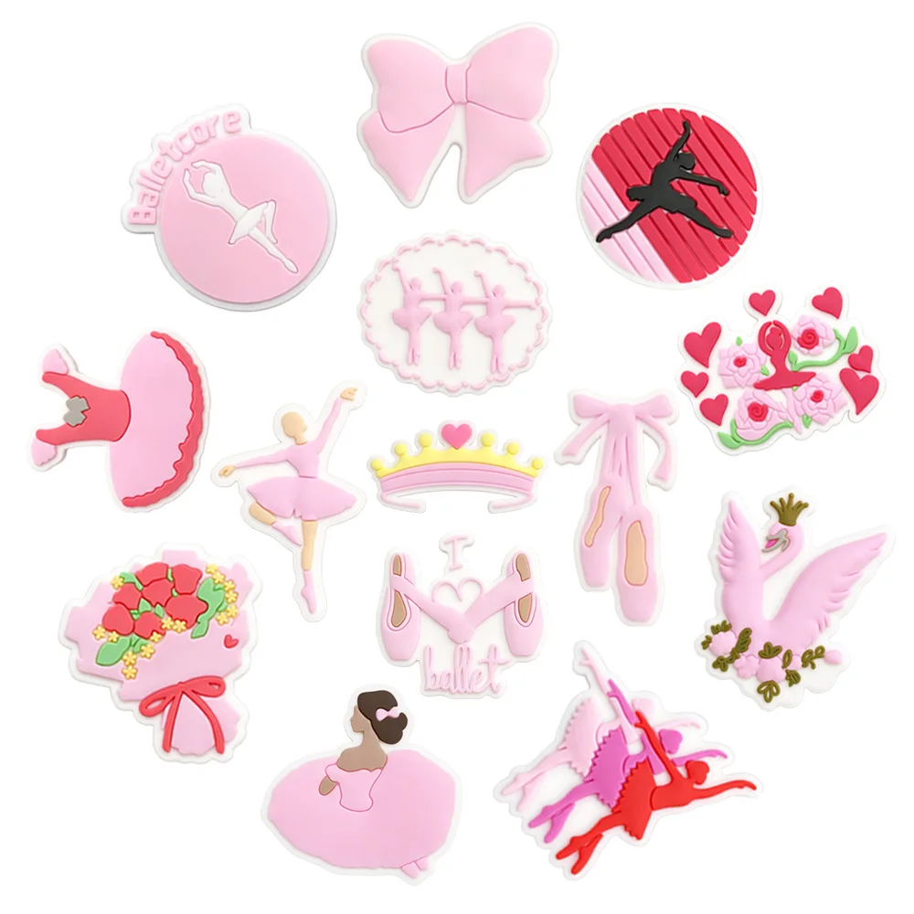 14pcs Cute Ballet Girl Shoe Charms For Slides Sandals, PVC Shoe Decoration Accessories For Christmas Birthday Gift Party Favor