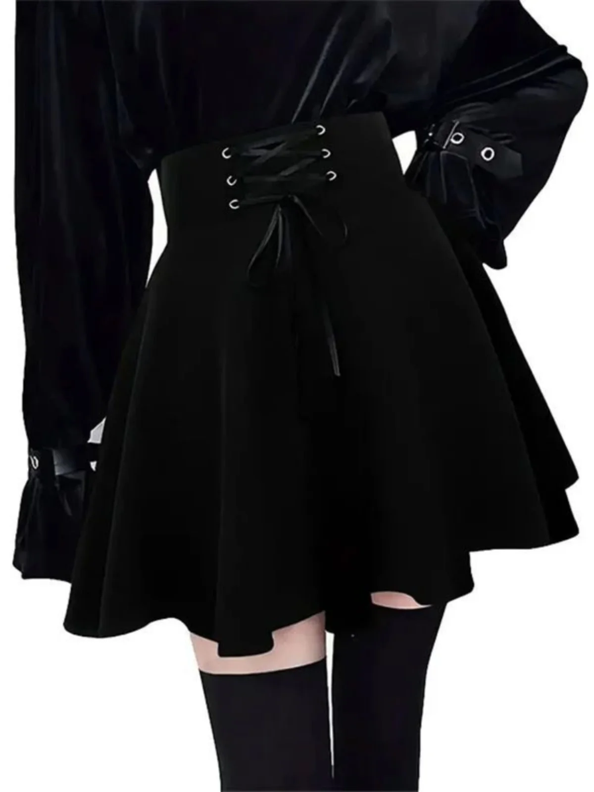 

Готическая юбка с высокой талией, А-силуэт, средней длины, женская, модная, из полиэстера, двухцветная, весна-лето-осень