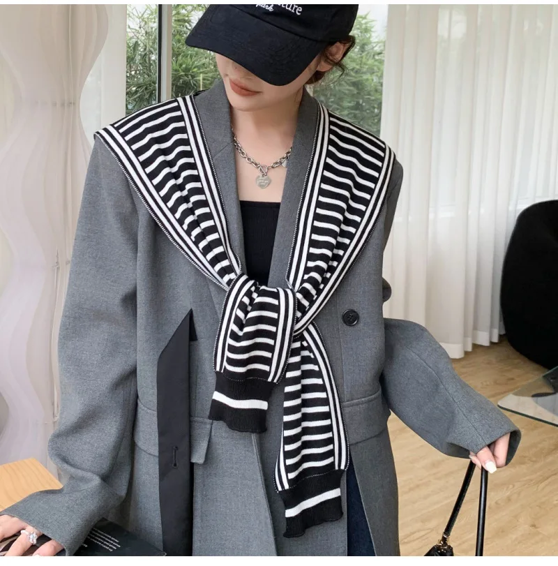 Poncho Cloak Korean Air-conditioned Rooms Knitted Shawl Women's Spring and Autumn Knitted Cross Shawl Fashion Wrap Solid Scarf