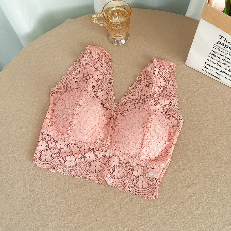 Spitzen-BH-Top mit tiefem V-Ausschnitt, Damen-Bralette, kurzer Spitzen-Tank-BH, sexy Dessous, bügellose Unterwäsche, gepolsterter Cropped-Camisole-BH – Detail 10