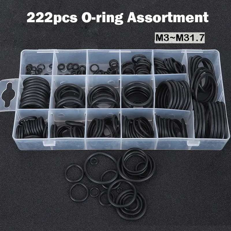 222pcs Rubber ORings Assortment Kit 17 Sizes Universal Washer Seal Ringer Gasket Set for Automotive Electronic Plumbing with Box