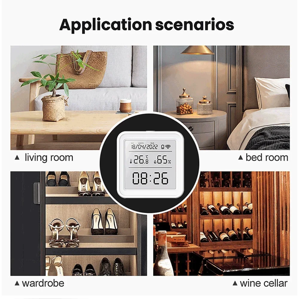 Tuya Wifi Temperatuur Vochtigheid Sensor Indoor Hygrometer Thermometer Detector Smart Life Afstandsbediening Ondersteuning Alexa Google Home