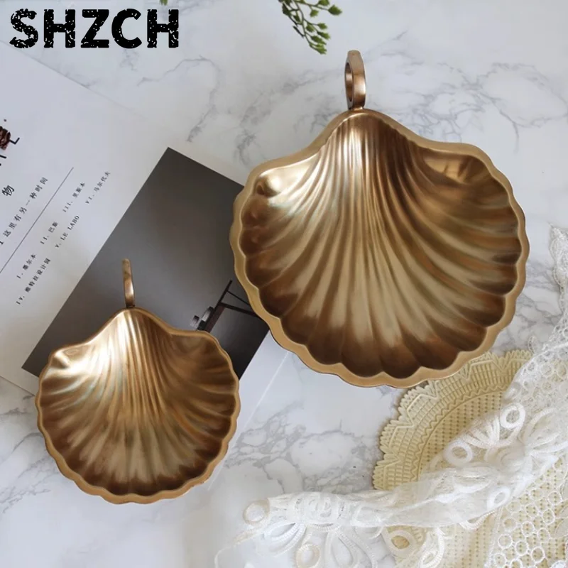 Brass Handmade Retro Shell-shaped Fruit Tray Jewelry Storage Tray Decorative Ornament