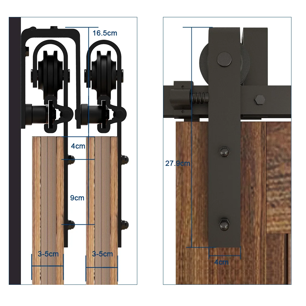 TSMST 153-422cm Bypass Barn Door Slides Hardware Kit Sliding Door Hanging Rail System J Shaped Roller Track for Double Door