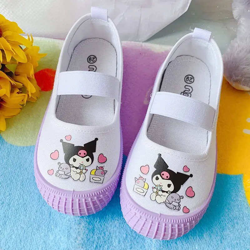 Kawaii Anime Sanrios My Melody Kuromi Kids Soft Sole Shoes Cinnamoroll Students Versatile Canvas Cartoon Shoes Girl Indoor Shoes