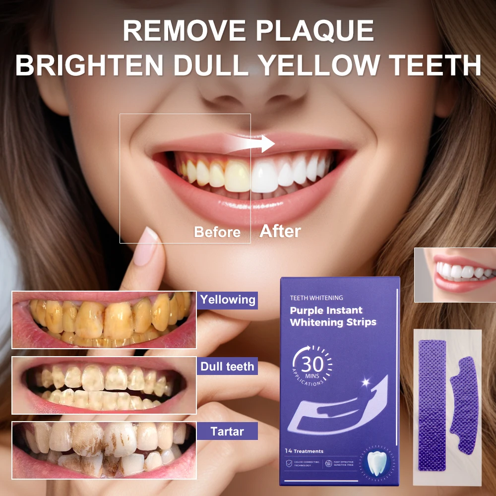 Teeth Whitening At Home - Bandelettes blanchissantes violettes pour les dents,