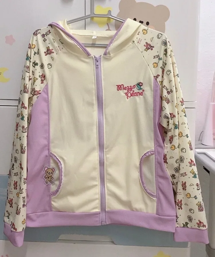 2025 misa hot sale Japanese Cartoon Print Rabbit Ear Hooded Coats Women Y2k Hoodies Harajuku Kawaii Jacket Aesthetic Grunge Swea