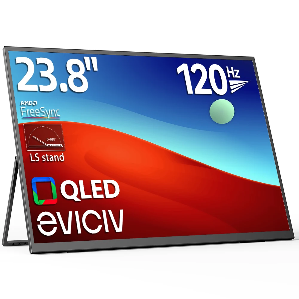 EVICIV 23.8-inch Portable PC Monitor, 120Hz, IPS, QLED, FHD, HDR, USB-C, HDMI