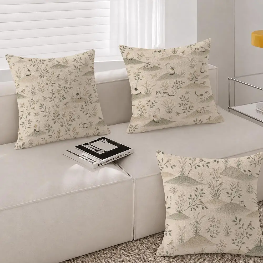 Pattern Japanese Natural Hand-drawn Cushion Cover Natural Linen Breathable Cushion Covers Sofa Bedroom Decor Pillowcase