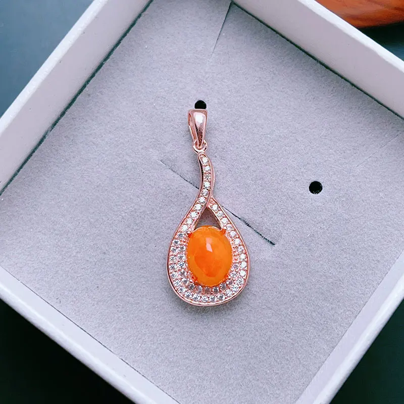 925 Silver Opal Pendant 7mm*9mm Natural Fire Opal Necklace Pendant 18K Gold Plating silver opal jewelry with certificate
