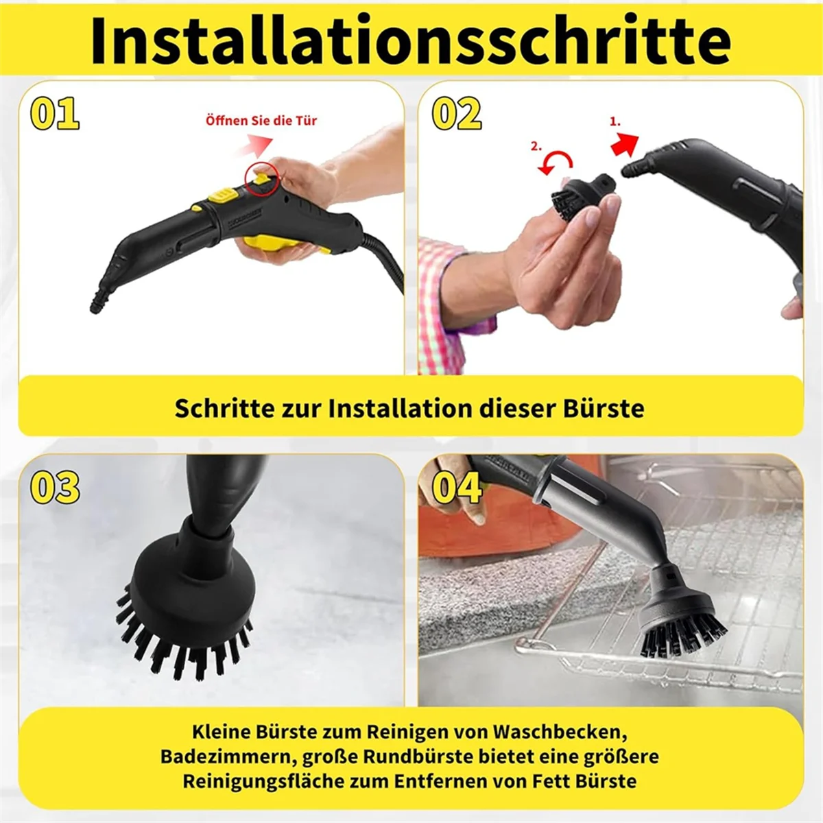 FZFZ สําหรับ Easyfix SC1 SC2 SC3 SC4 SC5 อุปกรณ์เสริมรอบชุดแปรงหัวฉีดแปรงกลมแปรง Steam Cleaner อะไหล่