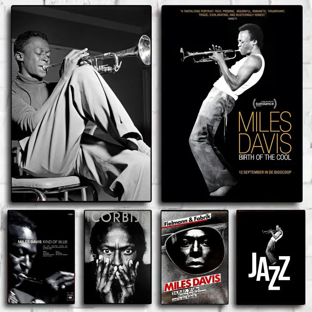 Classic Trumpeter M_Miles Davis Poster Decorative Wall Art Sticker Mural Print for Bedroom Living Room Hallway Home Decor Gift