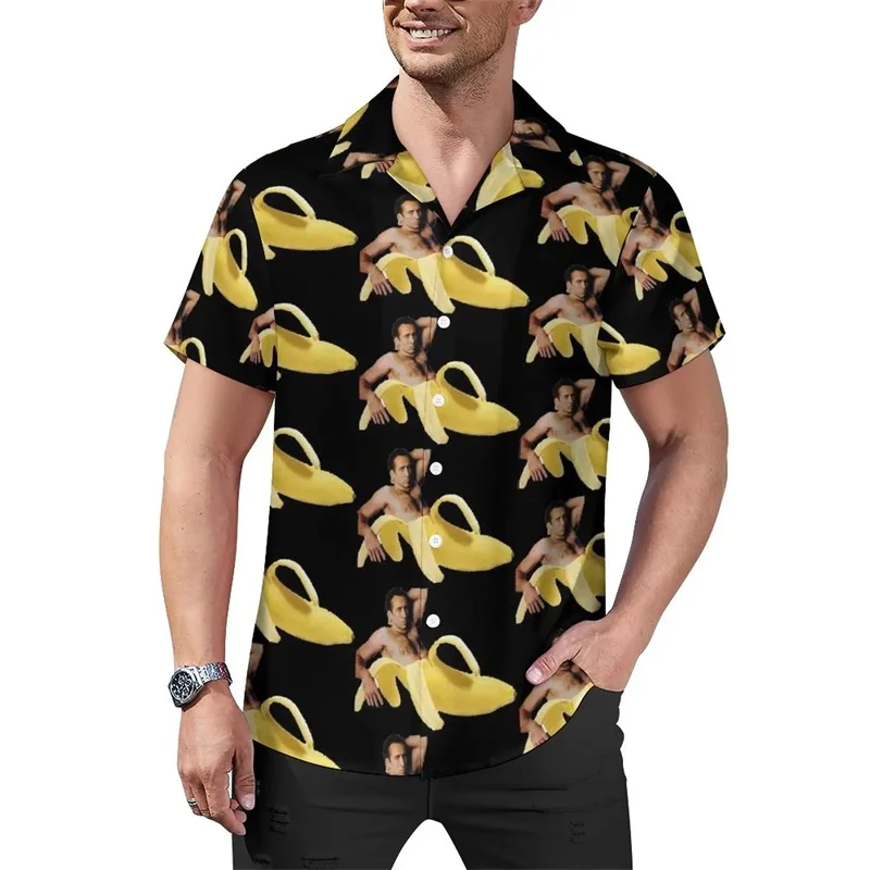 ثلاثية الأبعاد مطبوعة نيكولاس كيج التلبيب قميص للرجال عادية كم قصير زر حتى قمصان الشاطئ بلايز الشارع الشهير الرجال ألوها قميص