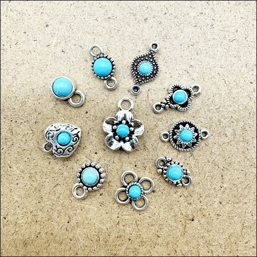 Star Cross Heart Pendants Antique Silver Color Turquoise Charms For Bracelets Charms Making Jewelry HCJBAB view 2