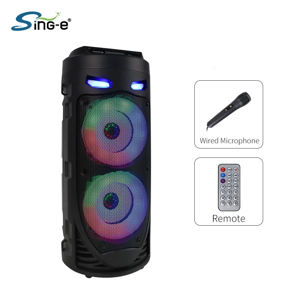 ZQS4239 Big Power Led RGB Light Wireless Super Bass Stage Party Karaoke Amplifier Subwoofer Outdoor Bluetooth Speaker Wired Mic