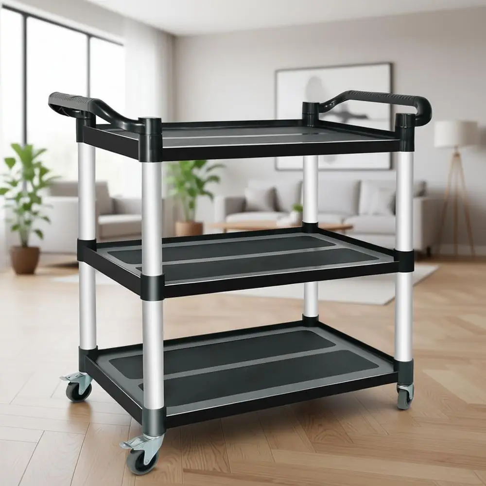 

Heavy-Duty 3-Tier Utility Cart with Lockable Wheels and Rubber Tires, 420 lbs Capacity, Ideal for Restaurant, Kitchen, or Wareho