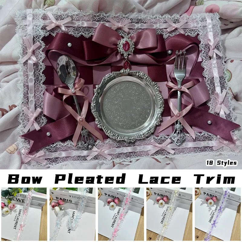3.5cm Lace Ribbons Bows Frills Yarn Bow Pleated Trim for Doll Clothes Clothing DIY Handmade Sewing Decoration