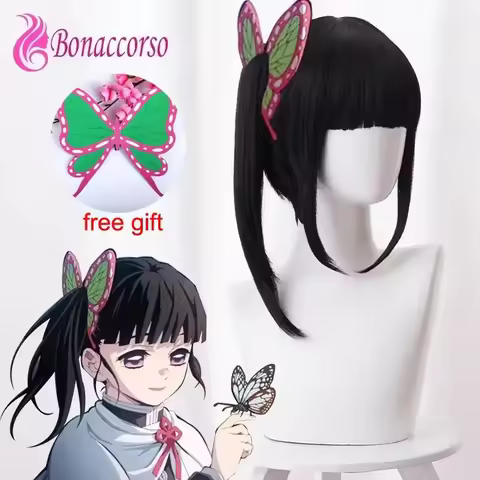 Tsuyuri Kanao Cosplay Wig Black Synthetic Short Straight Wig Demon Slayer Anime Coser Cute Girl High Quality Wig Daily Party