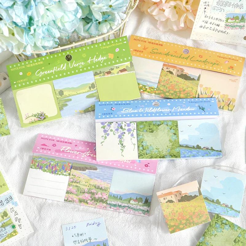 JIAMEI 90 pièces Série Only Flower Know Papier décoratif Kawaii avec illustrations de paysages pour messages, mémos, scrapbooking et collages DIY