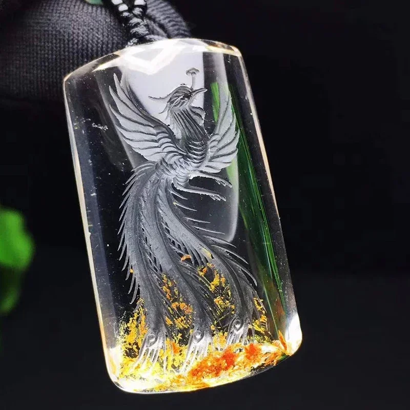 Flower Natural Ghost Crystal Pendants Hand Carved Phoenix Pendant Sweater Chain Necklace Lucky for Women Men Fashion Jewelry