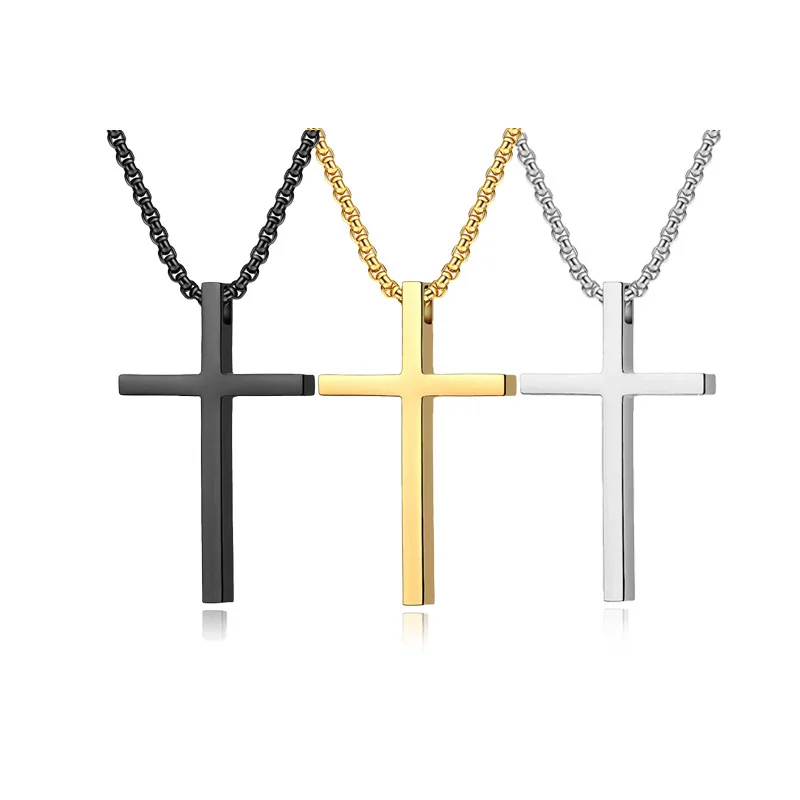 Punk Cross Stainless Steel Pendant Necklaces For Men Women Black Gold Color Necklace Jelwery Wholesale Lots