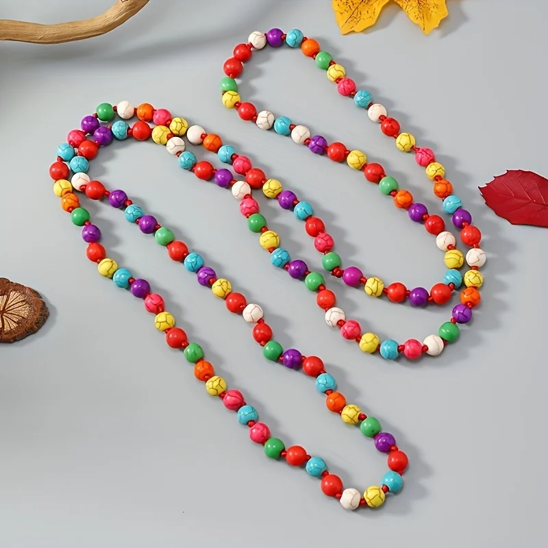Bohemia Turquoise Long Necklace Simple Beaded Neck Chain Stylish Ladies Jewelry Accessories