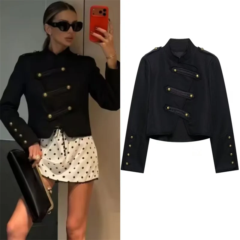 

Women's Jacket 2026 Summer New Black Long Sleeve Knot Button Decorated Biker Style Jacket Trendy and Fashionable
