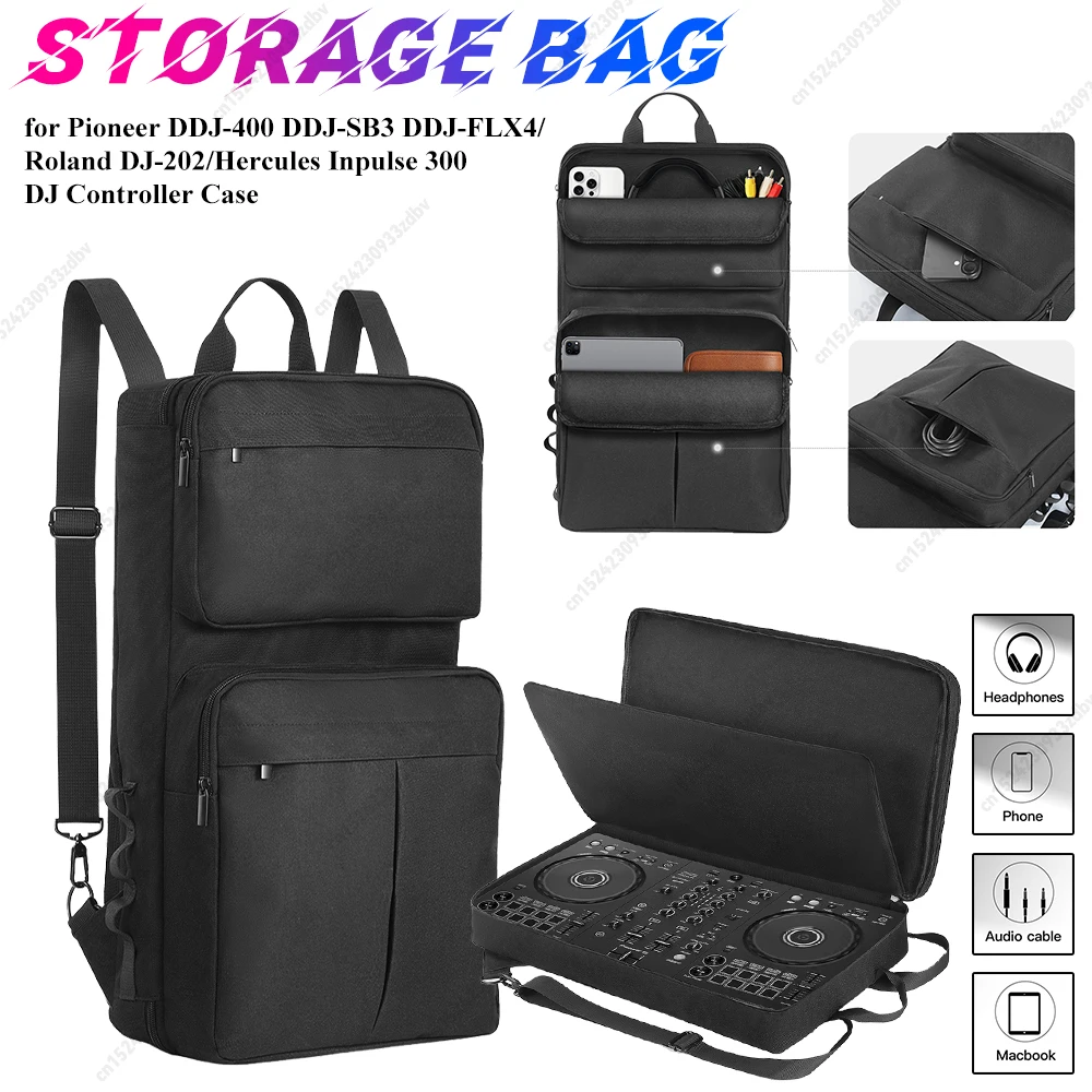 DJ Backpack for Pioneer DDJ-400/DDJ-FLX4 for Roland DJ-202 DJ Mixer Case Travelling Case Anti-scratch Adjustable Shoulder Strap