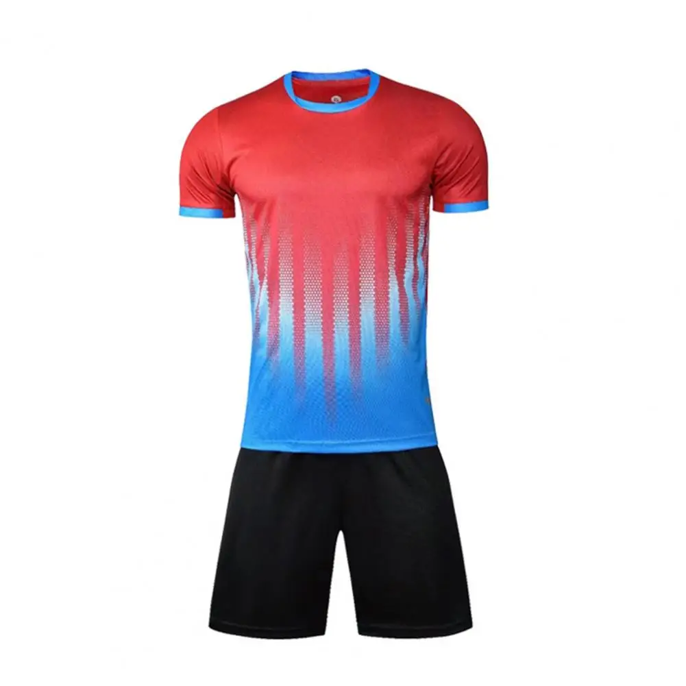 

2Pcs/Set Men Soccer Jerseys Set Gradient Color Short Sleeve Elastic Waistband Men Football Activewear Soccer Sets