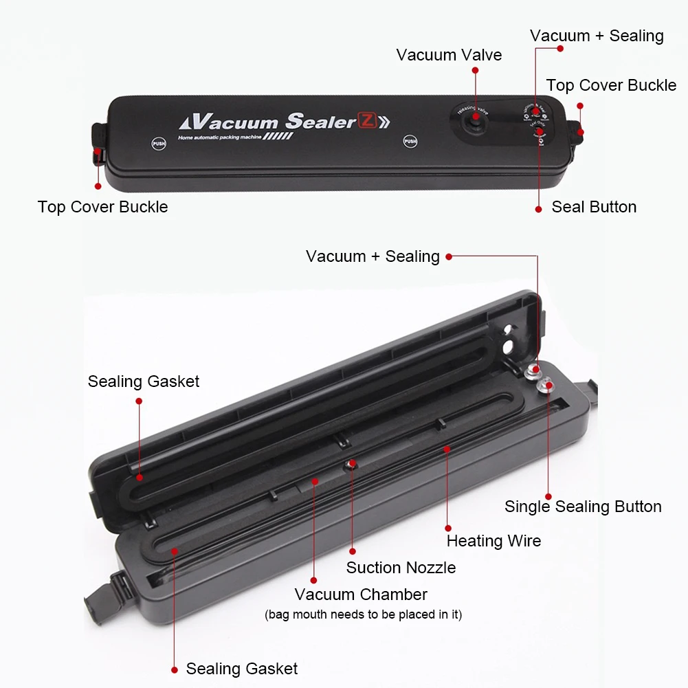 Vacuum Sealer Machine with 10 Vac Bags Automatic Air Sealer Food Vacuum Sealer Food Sealer Machine for Dry/Moist Food