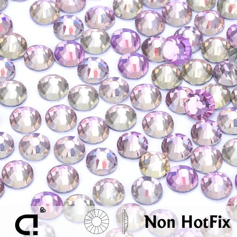 VCCRYSTAL Champagne Vitrail/Pink Violet/Rose Vitrail Non Hot Fix Glass Crystal Round Flat back rhinestone For Nail Arts Clothing