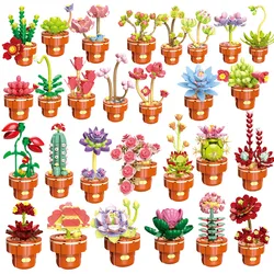 City Creativity Bouquet Eternal Flower Succulents Plant Potted Rose Sunflower Assembled Building Blocks Bricks Toys For Kids