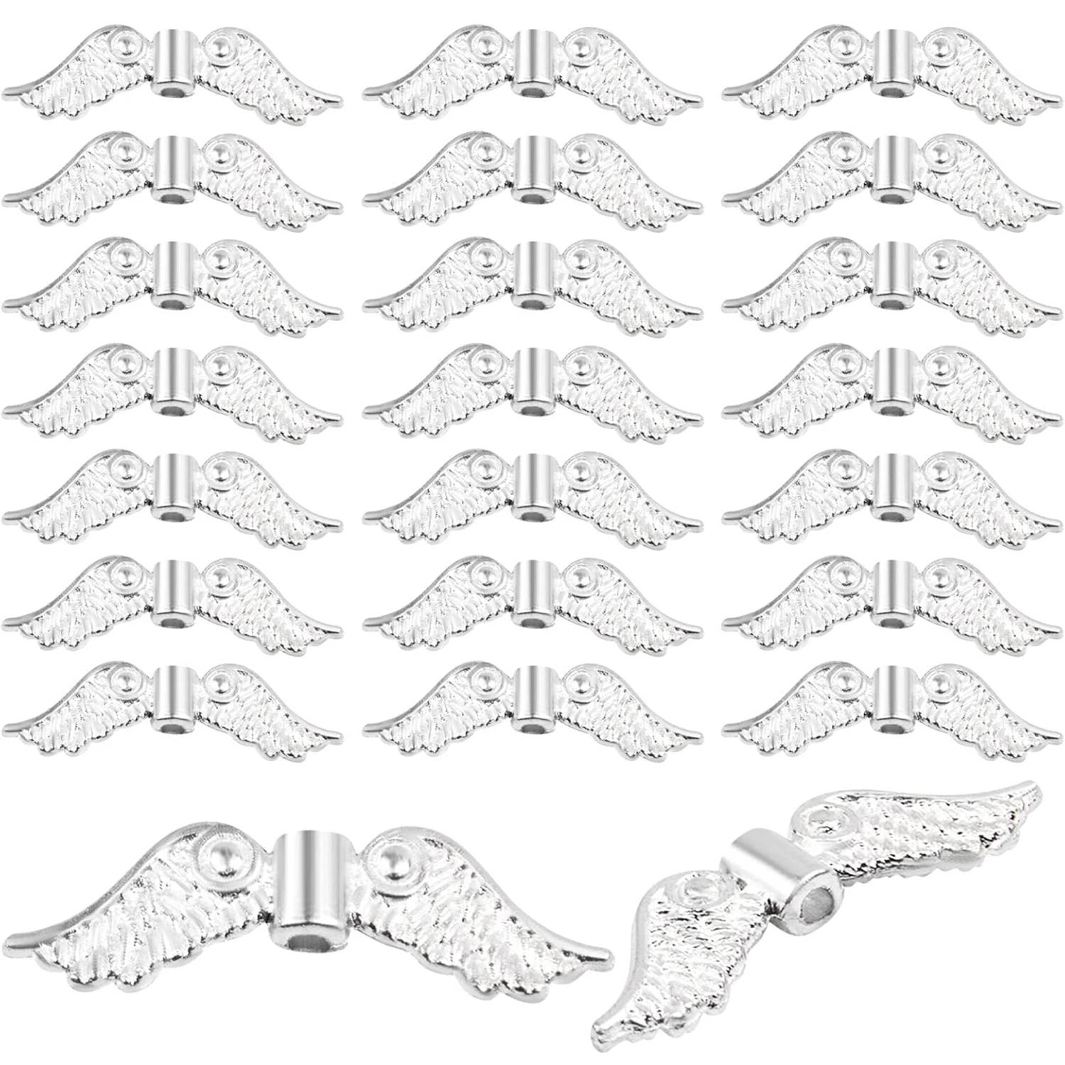 

60 шт. бусин-разделителей в форме крыльев ангела, из сплава, с маленьким отверстием, для самостоятельного изготовления браслетов, ожерелий, серег и других украшений