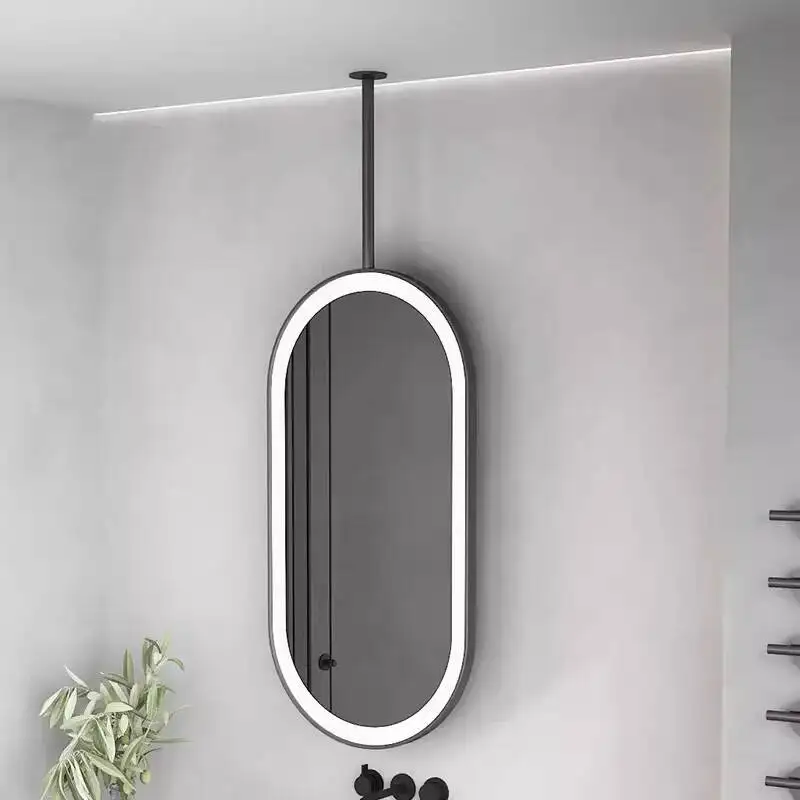 رفع قضيب مرآة السقف شنقا بيضاوي الشكل مضيئة فندق السرير والإفطار الحمام كامل الجسم جدار لاصق ملصق
