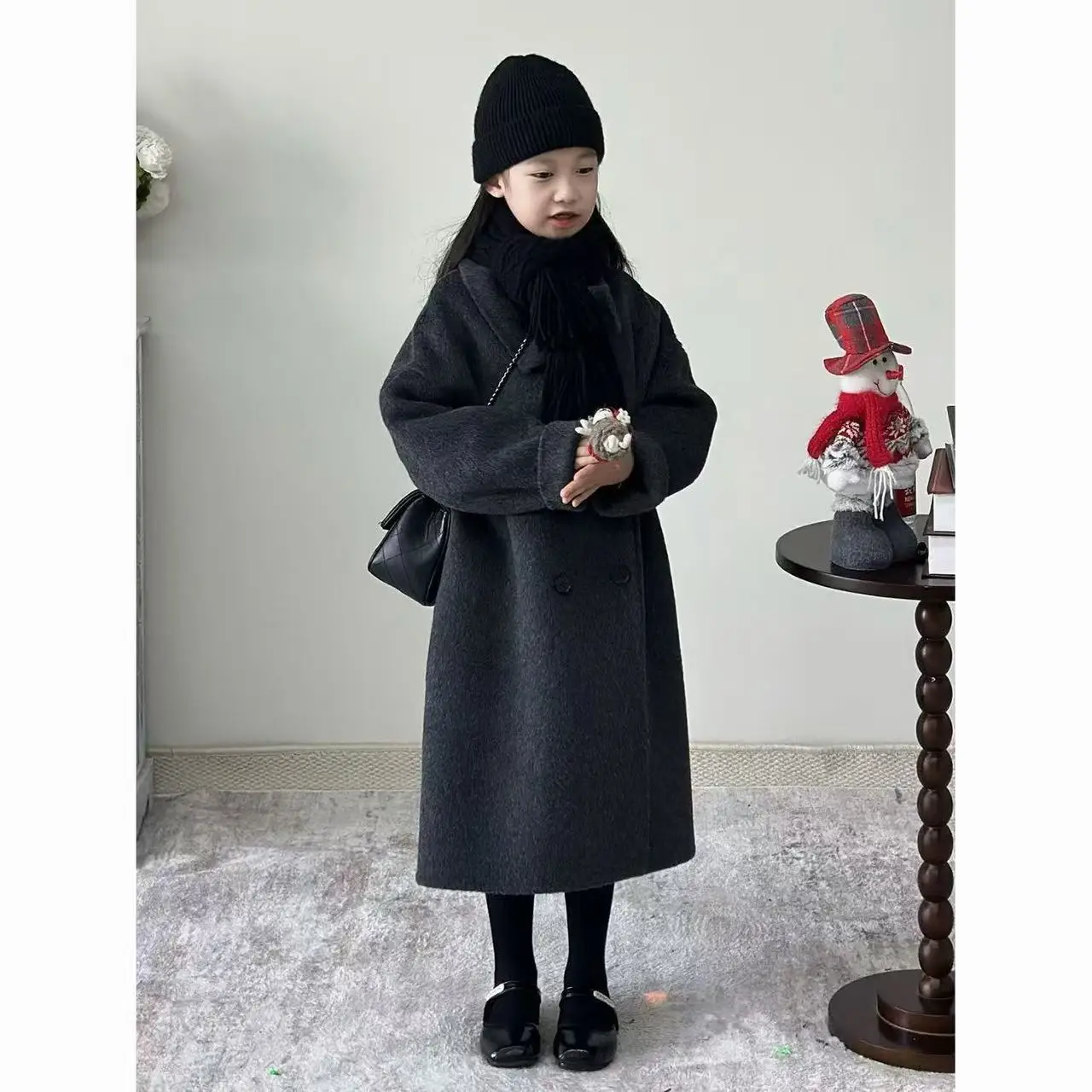 Girls High-end Wool Coat Autumn Winter Children's Double Breasted Lapel Trench Coat Kids Fashion Outerwear
