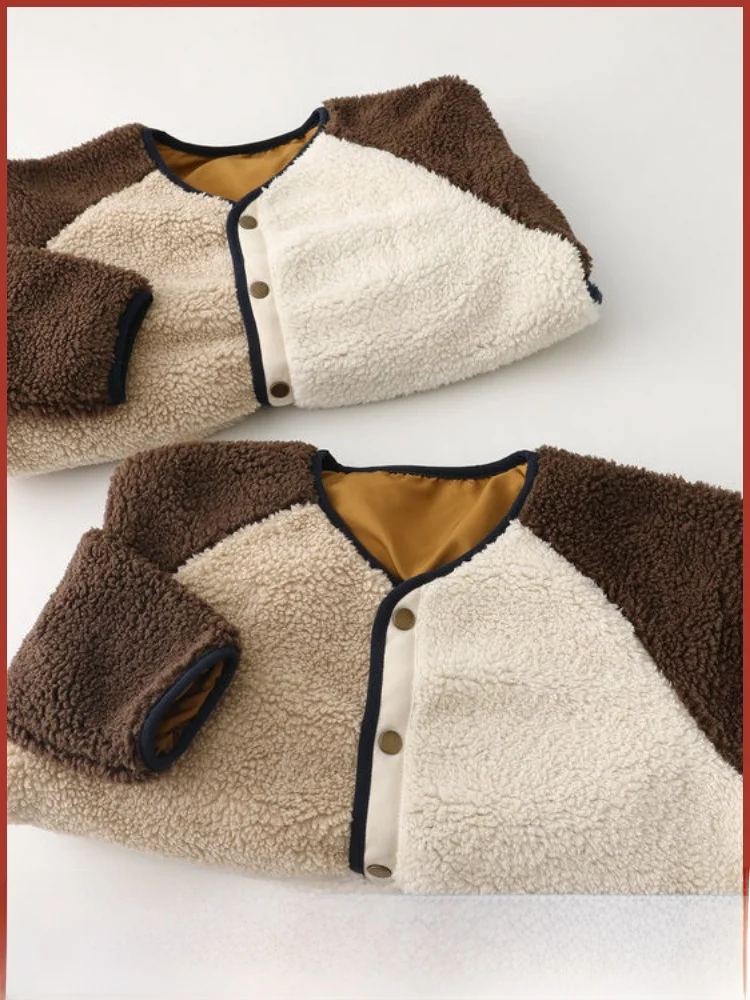 

ex Двусторонняя одежда Цвет Blo Теплый мех ягненка Повседневная универсальная осенне-зимняя куртка-стойка без утюга Простой Sle