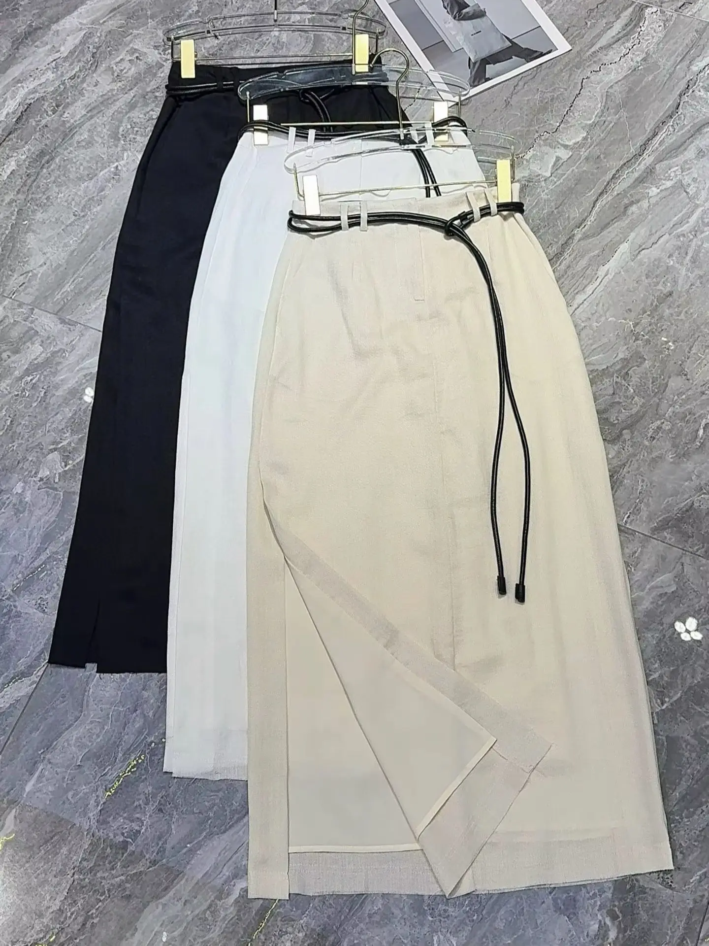 

Casual summer women's 100% linen long skirt with side slit