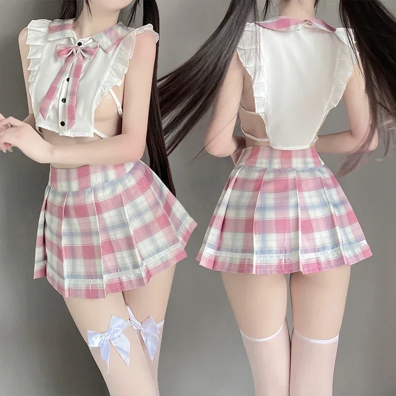 Women Sexy Student Sailor Cosplay Costumes Erotic Split See Through Lingerie Dress Underwear Set Japanese School Girl JK Uniform