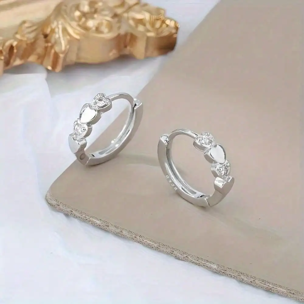 Cute Heart Small Hoop Earrings Women 3 Metal Colors Trendy Girls Ear Circle Earrings Fancy Accessories Statement Jewelry image 2