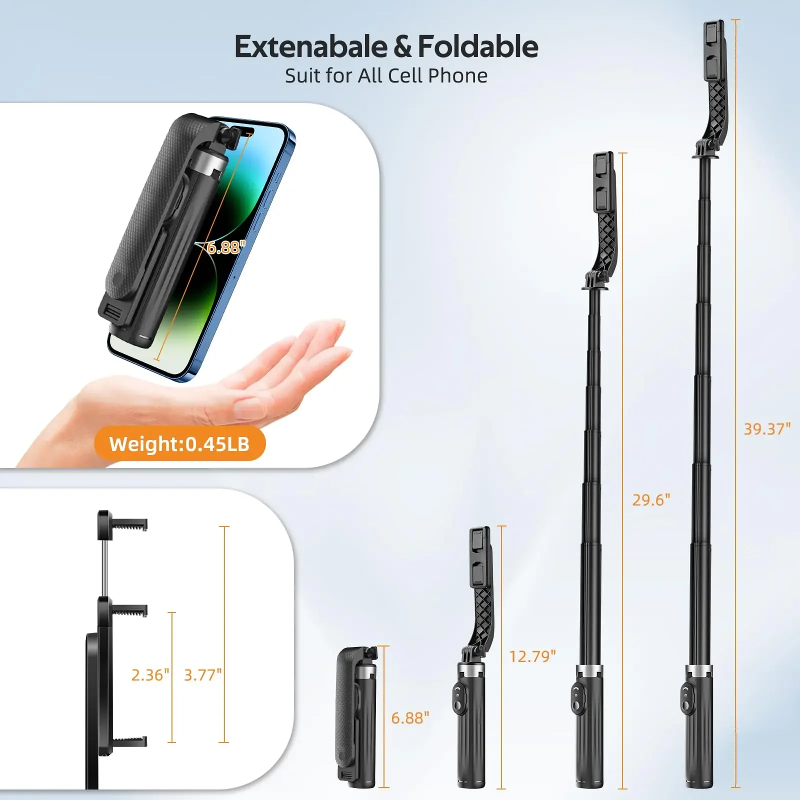 DIXSG 40 Inch Selfie Stick Tripod 4-Legs Super Stable Phone Stick Extendable Tripod Selfie Stick with Remote Gopro Adapter
