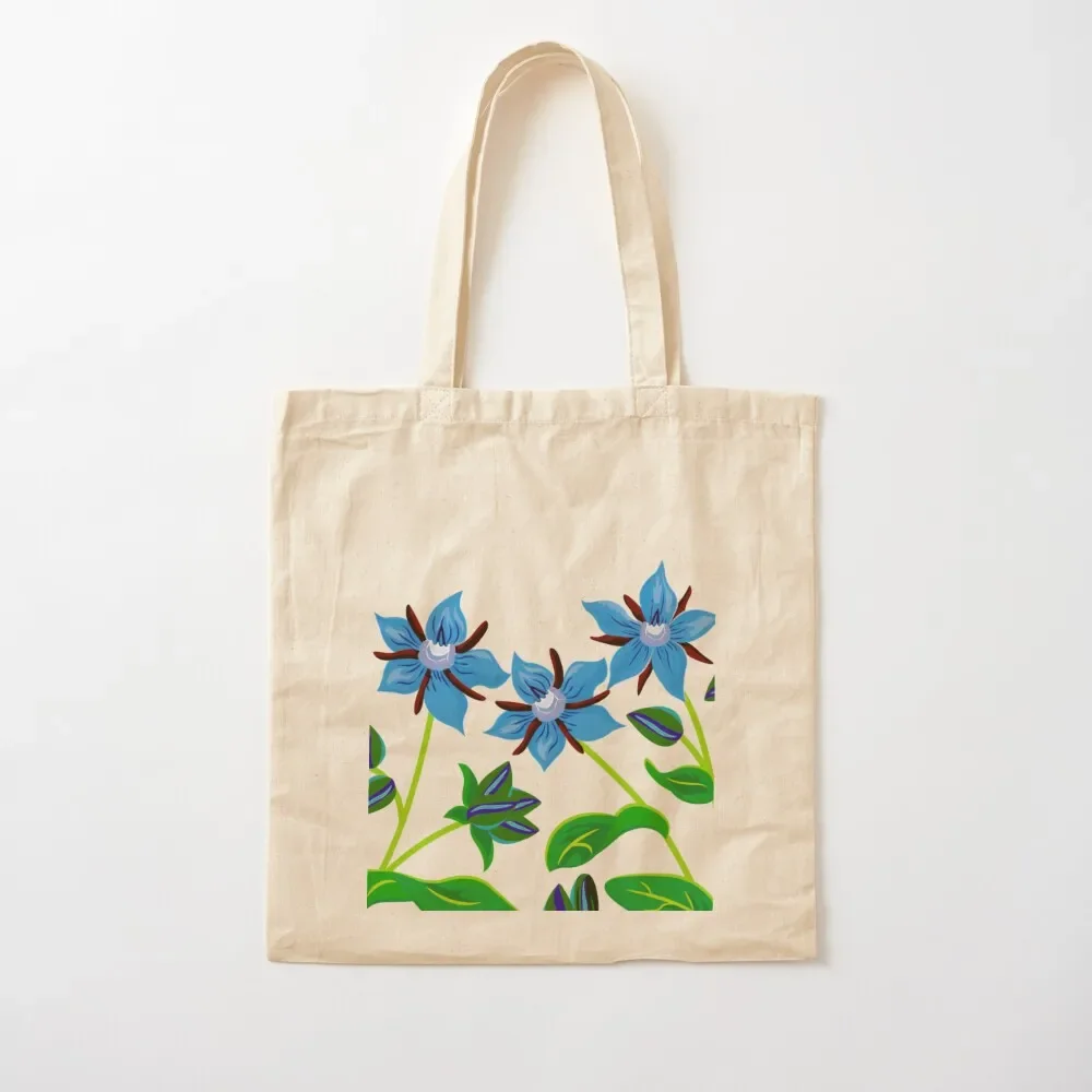 Borage Flower - Blue Borage Floral Illustration Tote Bag Custom bag foldable reusable bag