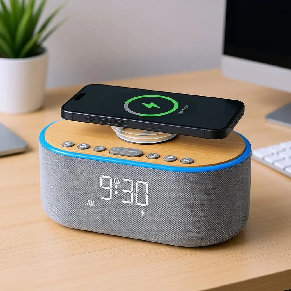 

Bluetooth M Radio: 10W Stereo Sound Speaker - Wireless Charging or iPhone - Dimmable Clock Radio for Bedroom