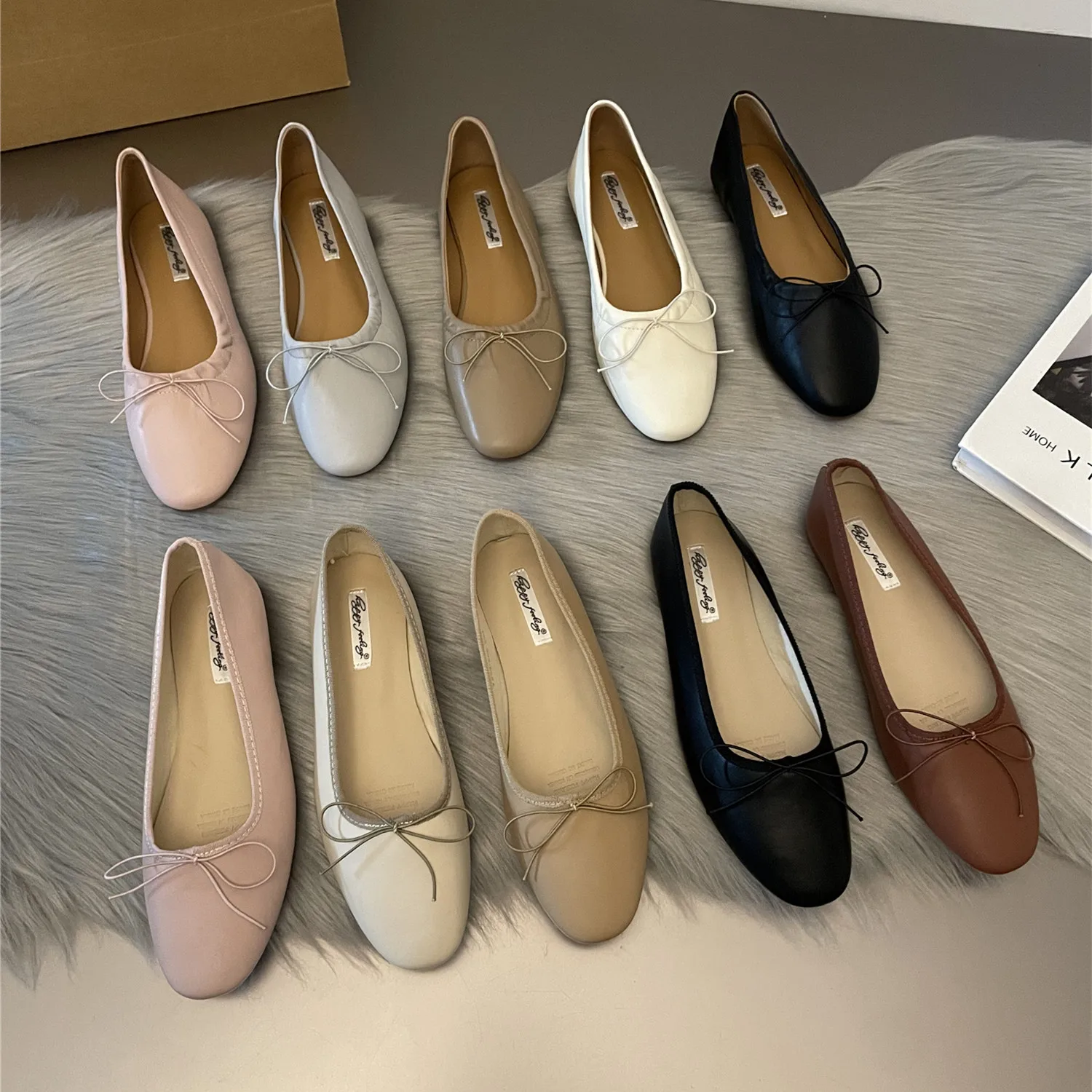 Bailamos Fashion Bow Tie Flats Ballet Shoes Women Female Ballet Round Toe Shallow Cut Ballerina Soft Moccasin Dress Shoes Zapato