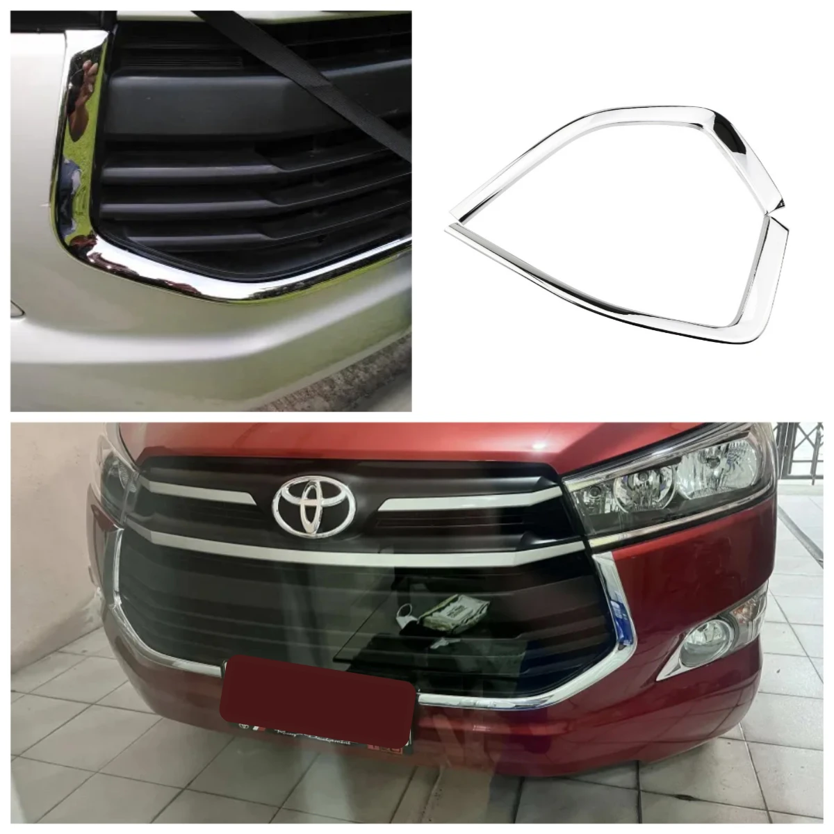 

2pcs/set for Toyota Innova 2016 2017 2018-2022 Modification ABS Chrome Car Front Grill Net Trim Sticker Decoration Accessories