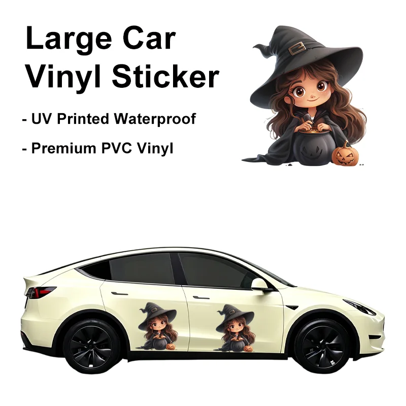 Large Size Witch Car Sticker Spooky Creative PVC Sunproof Decal Halloween Decor Fender DIY Multi-area Scratch Concealing Sticker