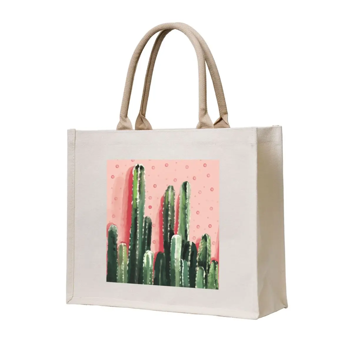 

Watercolor cactus pink background Tote Bag eco pack Big bag women shoping bag tote custom
