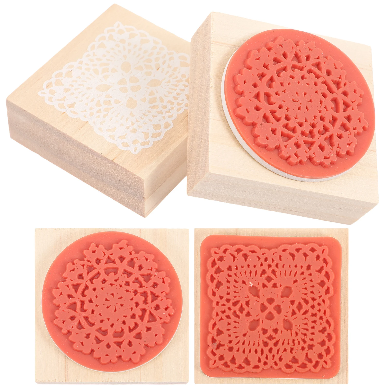 

4Pcs Lace Stamps Wooden Rubber Stamps for DIY Crafts Scrapbooking Journaling Kids Creative Activity Set Retro Wood Stamp Kit
