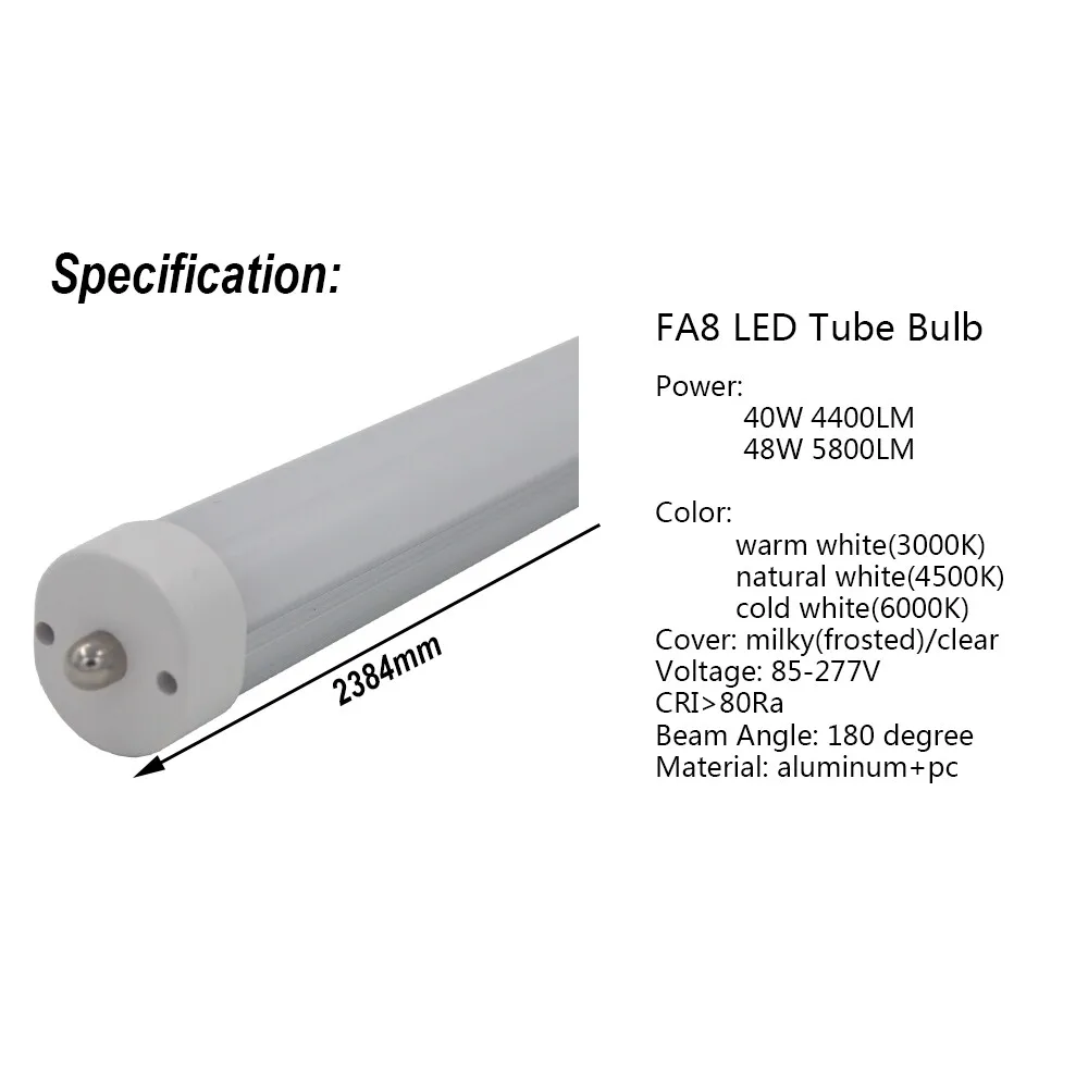 8Ft LED Tube Bulb 48W 94